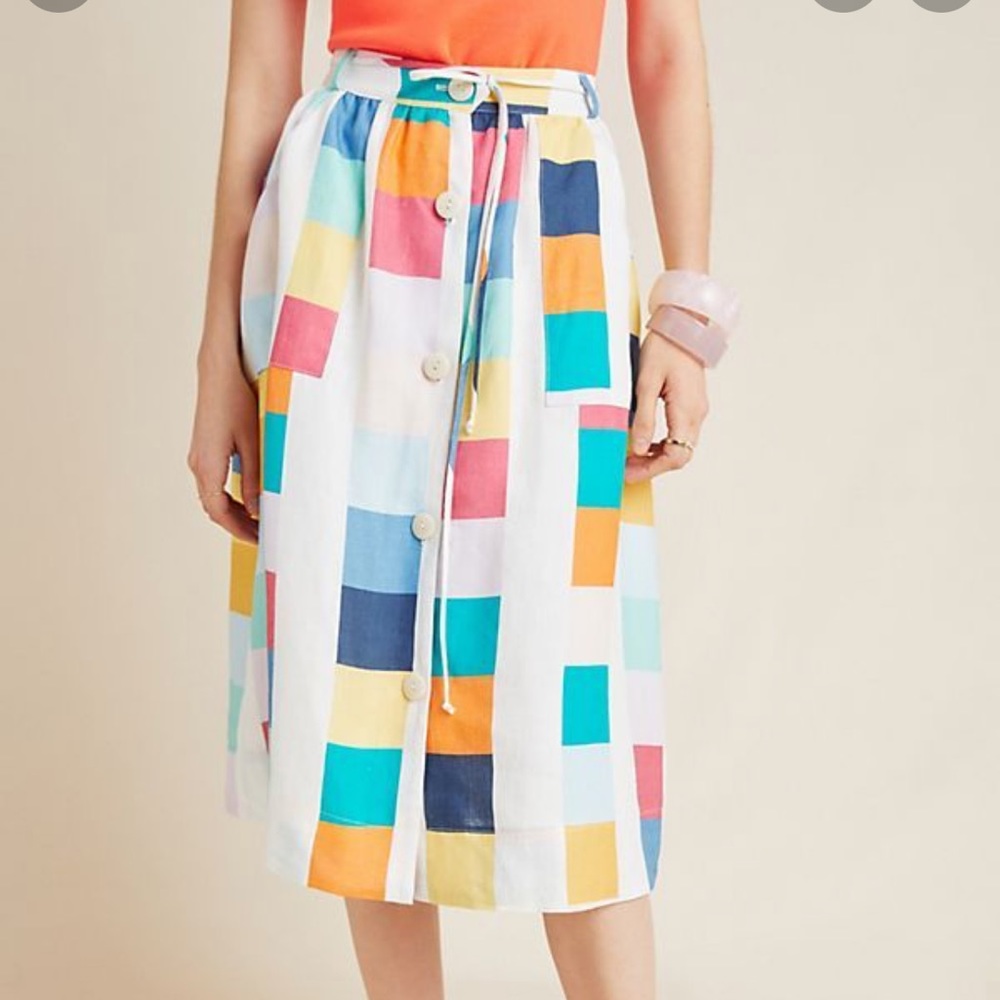 Anthropologie- Midi- Linen- Skirt